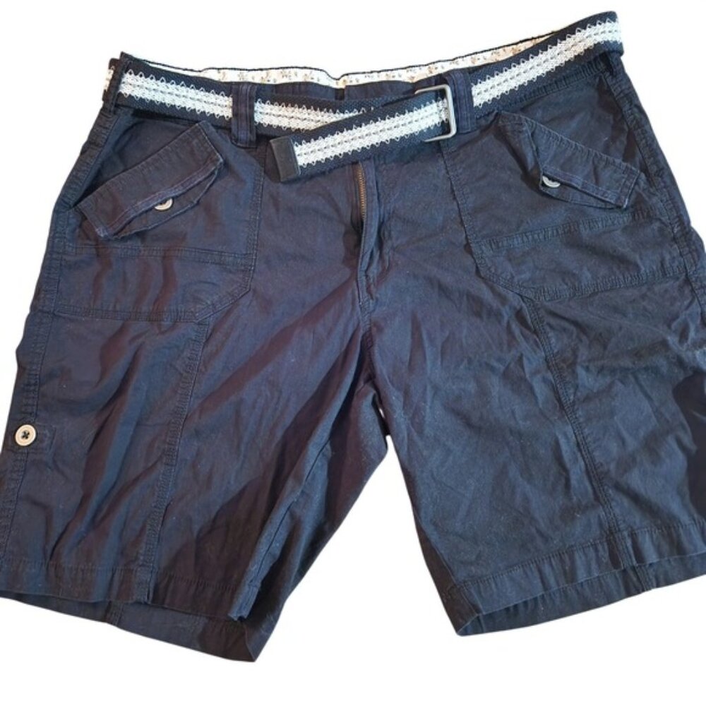 Suko Jeans Black Cargo Shorts with Belt Women's 16W Utility Pockets‎